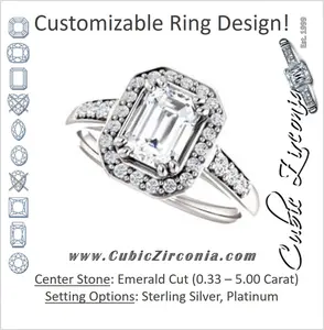 Cubic Zirconia Engagement Ring- The Julie Madison (Customizable Emerald Cut Style with Halo and Round Cut Journey-Style Band Accents)
