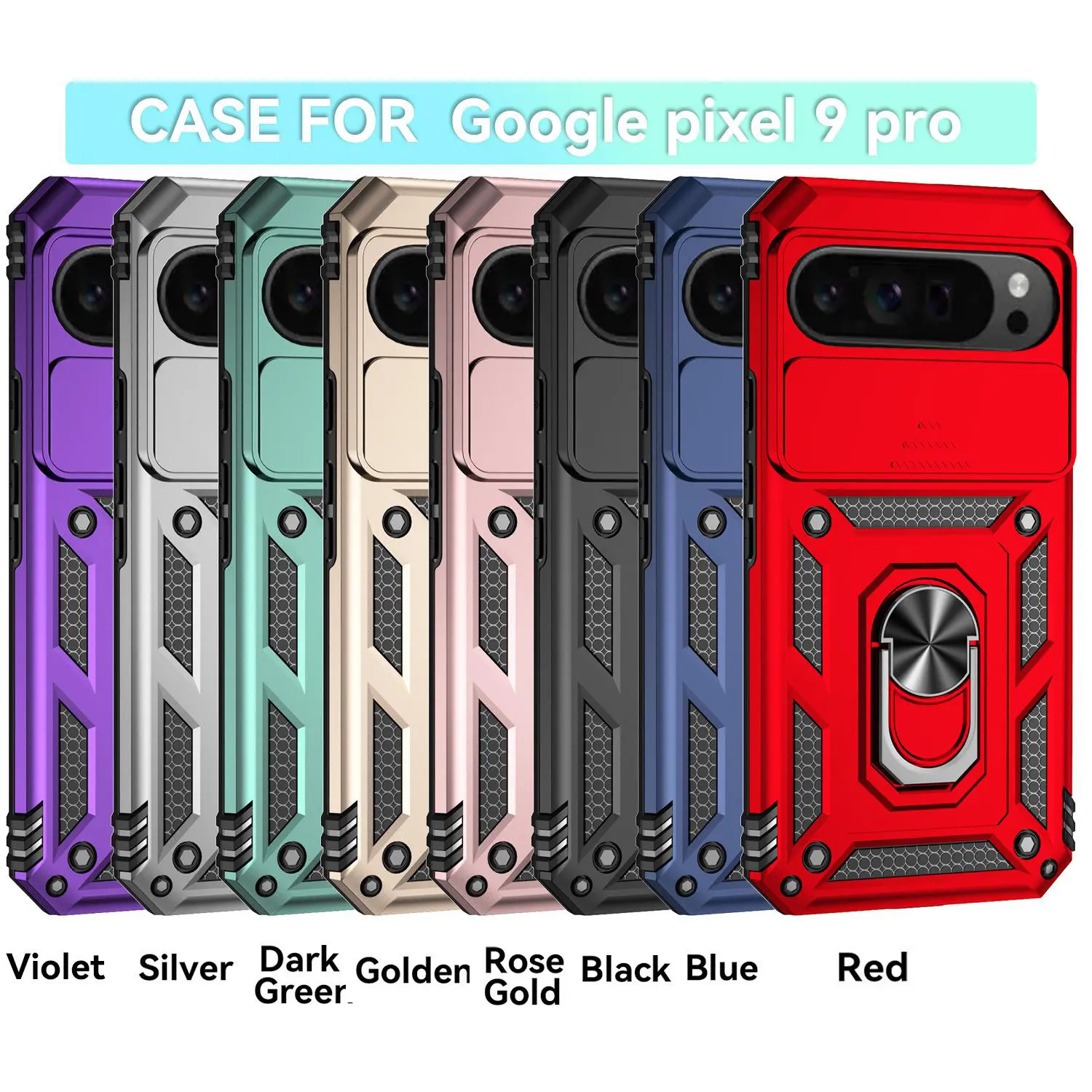 Military Grade Shockproof Phone Case with Slide Camera Cover Rugged Ring Kickstand Protective Cover for Google Pixel 6 7 8 9 10 11 Proxl/Pro/A #YJJSTCXYKBLACK