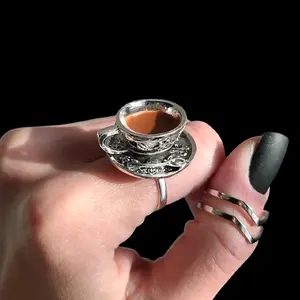 Silver Teacup Cocktail Ring - Adjustable Size