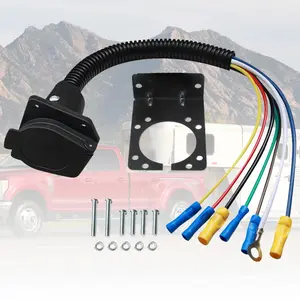 7-Pin Pre-Wired Multi-Function Trailer Connector with Bracket, 7-Way Female End Extension Harness Plug-Socket for Campers, Outdoor Electrical Use