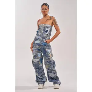 PATCHWORK DENIM ON DENIM JUMPSUIT
