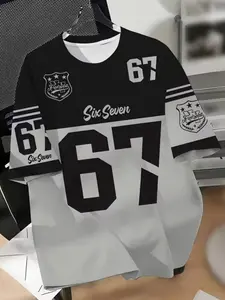 Men's Casual Round Neck Short Sleeve T-Shirt, 3D Number Printing Football Jersey, All Season Fitted Long Clothing, Sports Style, Jersey Tee