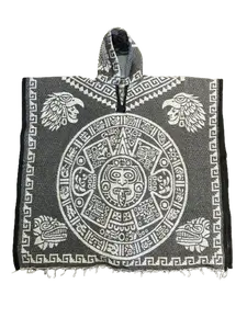 Unisex Double Aztec Calendar Poncho/Gaban with Hoodie / Gorro