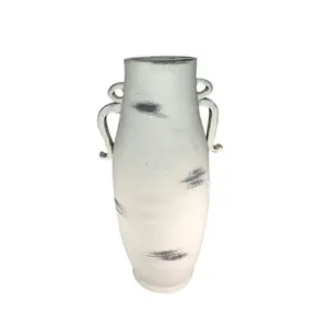 White Wash Ceramic Urn With Handles - Bohemian Collection