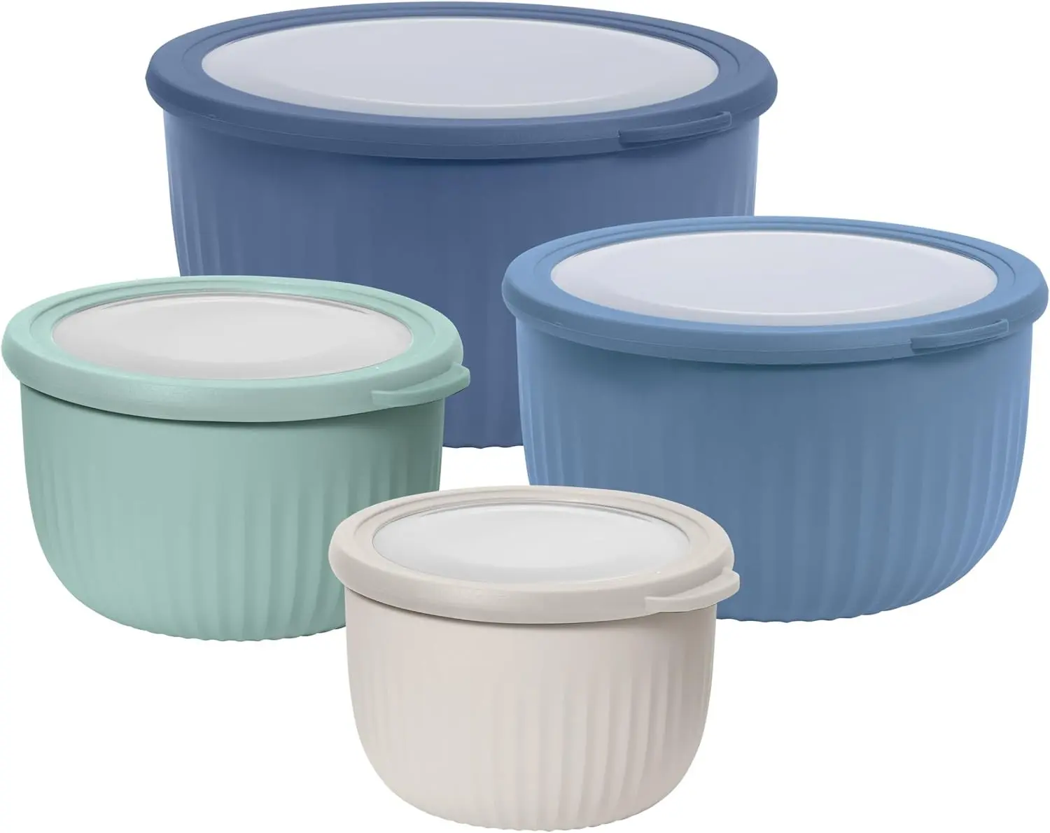 Set of 4 Prep, Store & Serve Plastic Bowls - w/See-Thru Lids- Dishwasher, Microwave & Freezer Safe, (0.7, 1.4, 2.6, 4 Quarts) - Multicolor