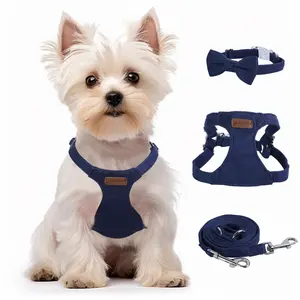 Dog Harness and Leash Set, XS No Pull Adjustable Puppy Harness with Multifunction Denim Blue Dog Leash and Collar, Soft No Choke Escape Proof Pet Harness Vest for Small Dogs and Cats (Denim Blue, XS)