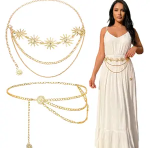 Waist Chain Belt Multilayer Gold Silver Sun Moon Chain Belt for Women Dress Body Belly Chain Metal Waist Chain outdoorfun