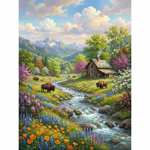 1 Set Diamond Painting DIY Kit, Yak River Scene, Natural Landscape Mosaic Art, Home Decor, Cross Stitch Craft Supplies