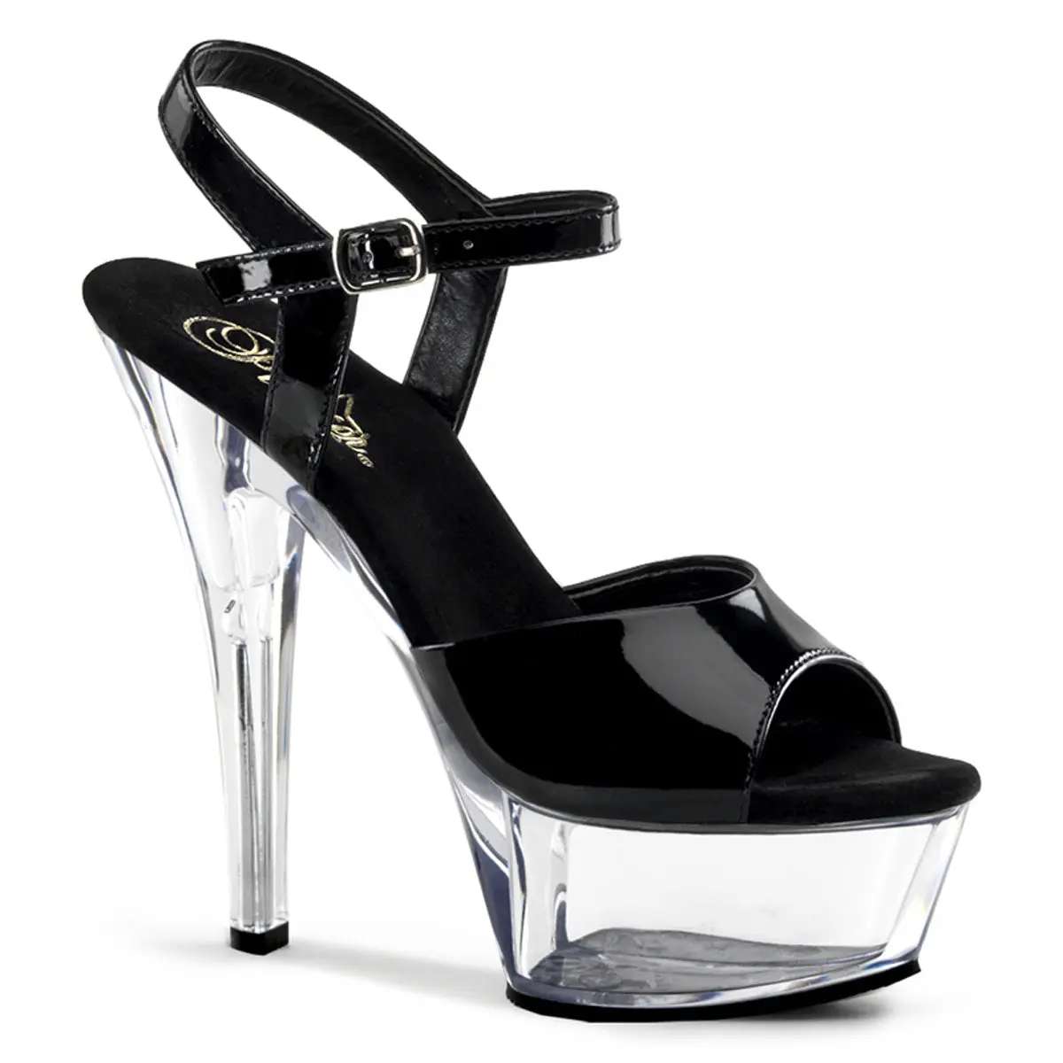 Pleaser Kiss-209 Women's High Heel Wedge Sandals - Black-Clear Design, Elegant Party Shoes, All-Season Stylish Platform Footwear, High Heels, Wedge Heels
