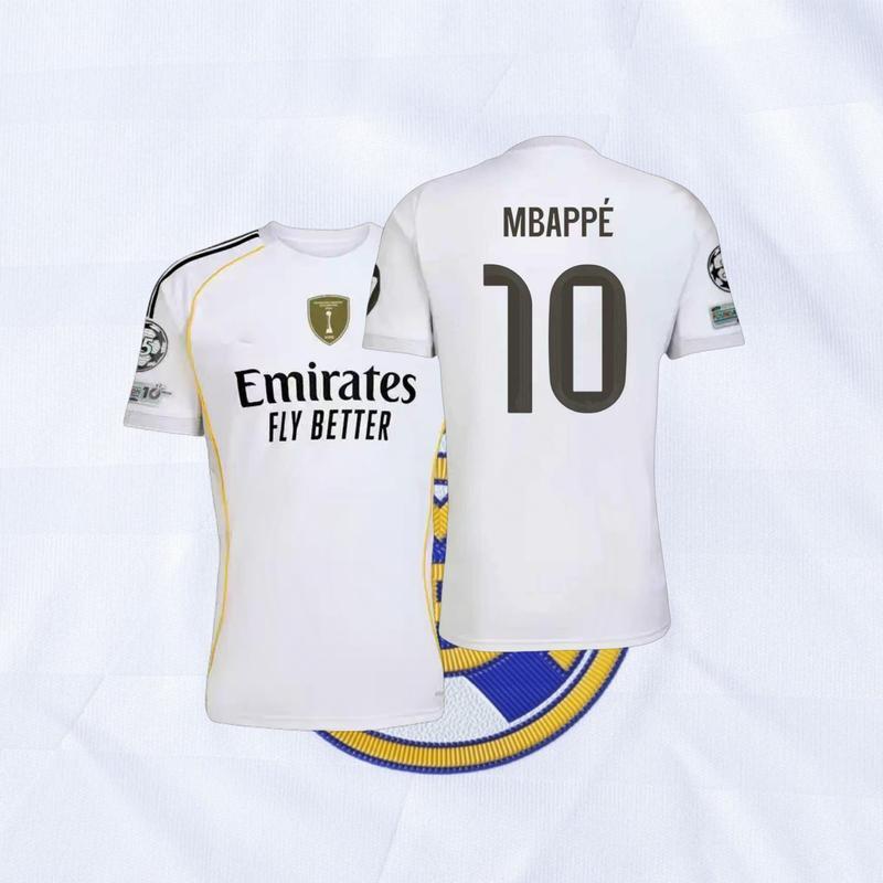 25 26 Home Kit White 10# Mbappé Long Sleeve Soccer Jersey Fans Version
