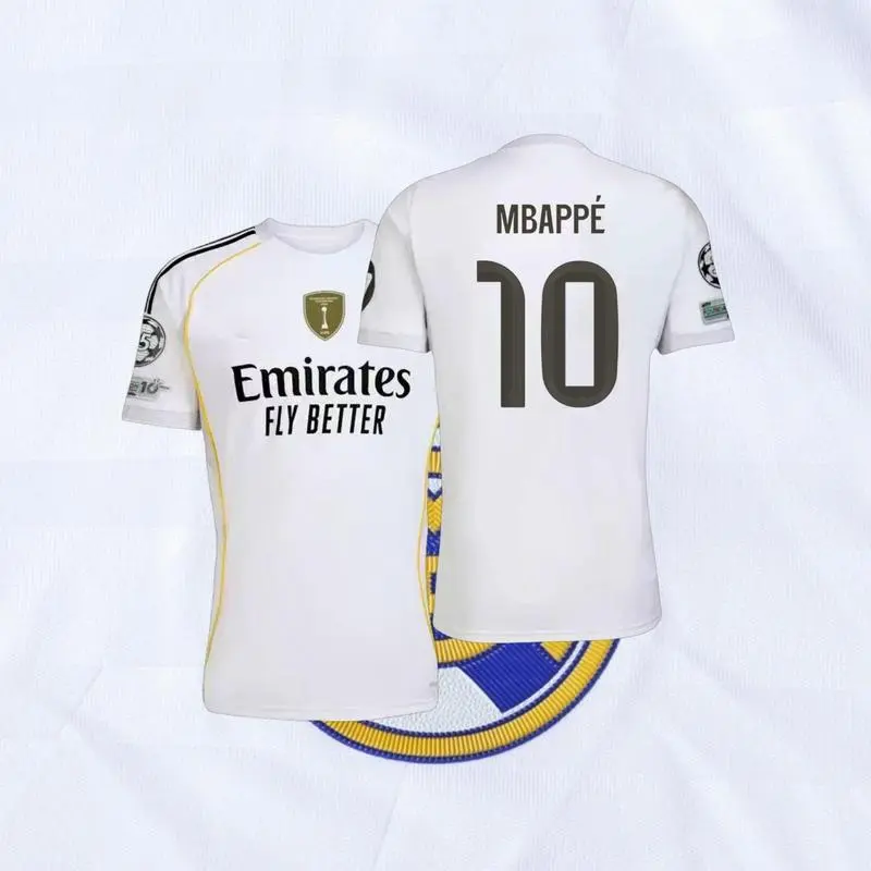 25 26 Home Kit White 10# Mbappé Long Sleeve Soccer Jersey Fans Version