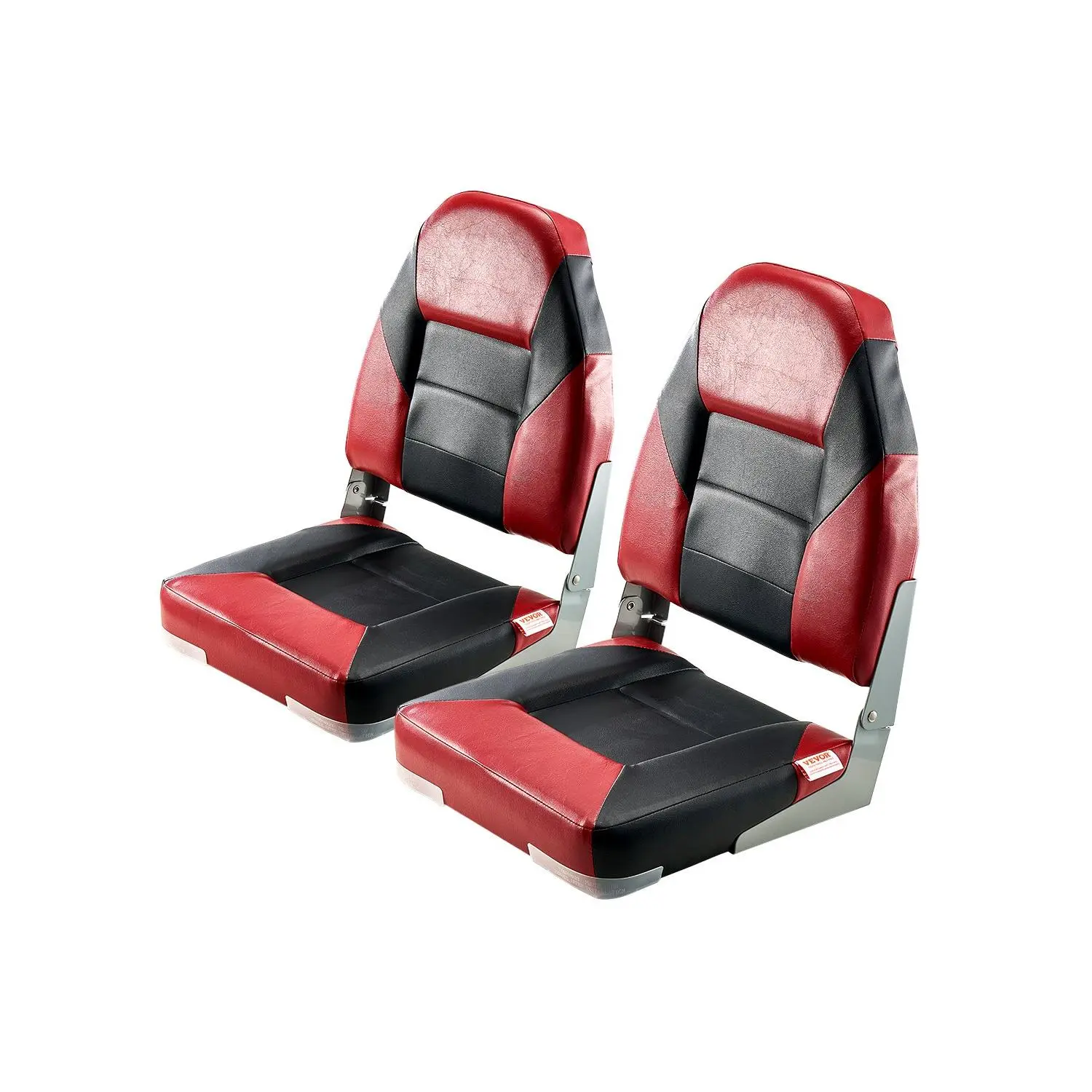 【Summerfinds】VEVOR Boat Seat, High Backrest, Folding Fishing Boat Seat with Thickened Sponge Cushion & Waterproof PVC Leather, Aluminum Alloy Hinges, Flip Up Boat Seat for Boats, Yachts, Ships, Black & Red Boating Accessory Outdoor