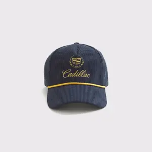Cadillac Navy Corduroy Baseball Cap with Gold Embroidery and Logo