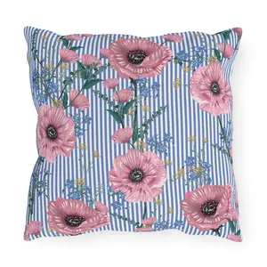 Girly Stripes and Pink Flowers Outdoor Pillows, Patio Pillow