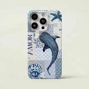 Whale Tough Phone Case, Summer Blue Ocean Theme Ocean Collage Phone Case, Gift for Him for Her, Aesthetic Phonecover, Protective,phone Case Suitable for Iphone 11/12/13/14/15/16/17 Pro Promax Plus Air