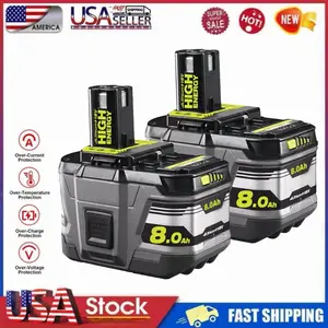 2 Pack For RYOBI 18V 8.0Ah P108 High Capacity Battery 18Volt Lithium-Ion One Plus with LED indicator Long Endurance High Quality