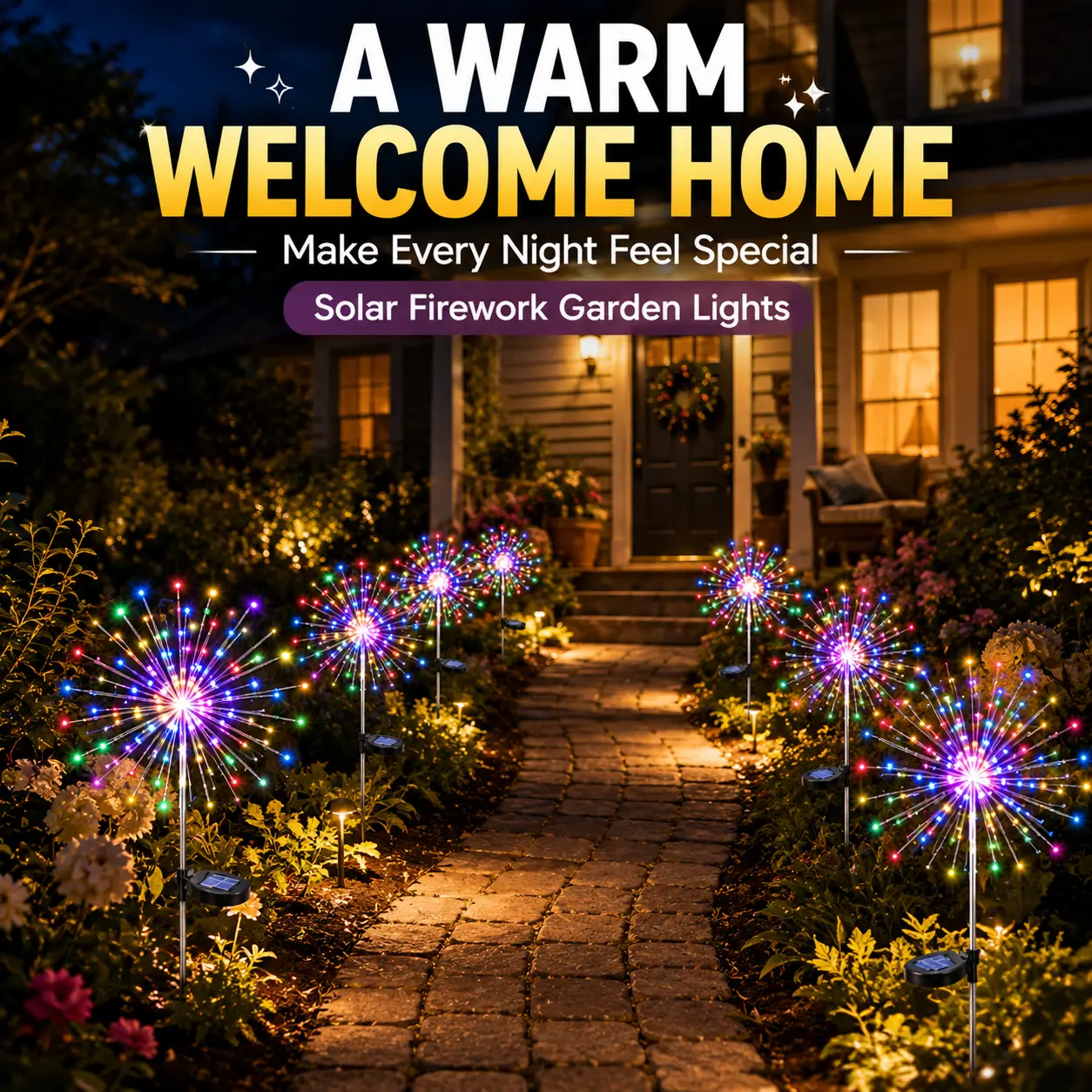 Solar Powered Firework Lights, 150 LED Waterproof Garden Stake Lights with 8 Lighting Modes