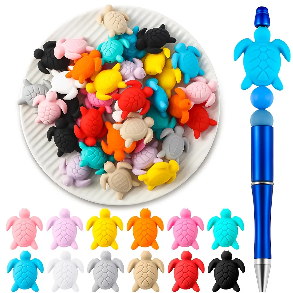 Turtle Shape Silicone Bead Charms with Straight Holes - 12/24/36pcs Mixed Bead Kits for Bracelet Making, Crafting Tool Included, Beading Supplies for Charms Making, Ideal for Bracelets & Keychains