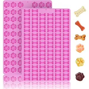 2 PCS Mini Silicone Molds, 106 Cavity Dog Bone + 69 Cavity Paw Mold for Baking Biscuits, Cookies, Candy, Chocolate, Jelly Pet Dog Treats