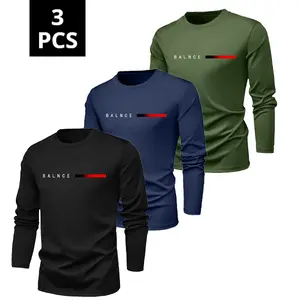 Unisex 3-Piece Long Sleeve Tee Set - Breathable Fabric, High Elasticity, Quick-Dry, Wrinkle-Resistant, Plus Size & Multi-Colors for Daily & Fitness Gym Workout Shirt Gym Sweatwear t shirt t shirt for men graphic tee good graphic tees men graphic tees
