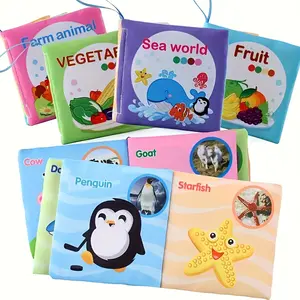 5Piece Baby Cloth Book Set, Early Education Cognitive Books for Boys & Girls, Includes People, Animals, Cars, Vegetables Themes Toddler Workbook
