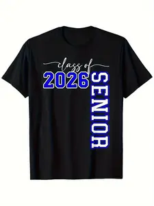 Men'S Class of 2026 Graphic T-Shirt |   Short Sleeve Crew Neck, Elegant Cursive and Bold Block Letter Design, Perfect for Graduates |   Stylish Casual Wear for Celebrating Senior Year |   Comfortable Tee, Ideal for Everyday and Special Events