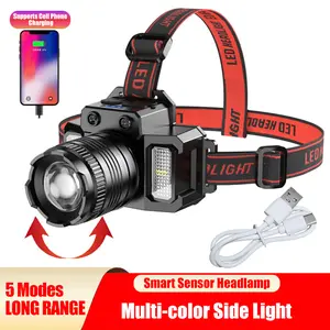 LED Telescopic Headlamp Head Torch USB Rechargeable Motion Sensor Headlight Zoomable 5 Modes Emergency Power Bank For Camping