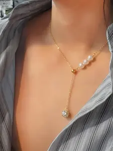 Starburst Pearl Chain Necklace, Rhinestone Design Pendant, Copper Material, Sexy Style, All Seasons Wear, No Choking Hazard