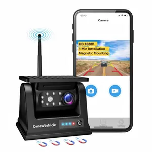 ConewVehicle WiFi Magnetic Solar Wireless Backup Camera for Truck RV Trailer,App for Phone iOS Android,9600mAh Long-Battery Life,1080P Clear Rear View,DVR Recording,Night Vision,IP69 Waterproof,1 Min Installation