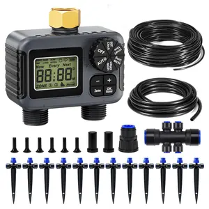 50FT Drip Irrigation Kit with Garden Water Timer-2 Zone, Automatic Garden Watering System for Raised Bed, Quick Connect Design, Irrigation System for  Patio