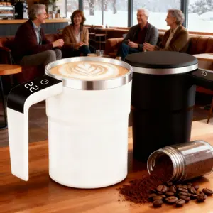 Automatic stirring mug with temperature display, automatic magnetic stirring coffee mug, travel mug, suitable for milk, chocolate, mocha, coffee, milk, chocolate, mocha, and protein powder stirring, couple mug.