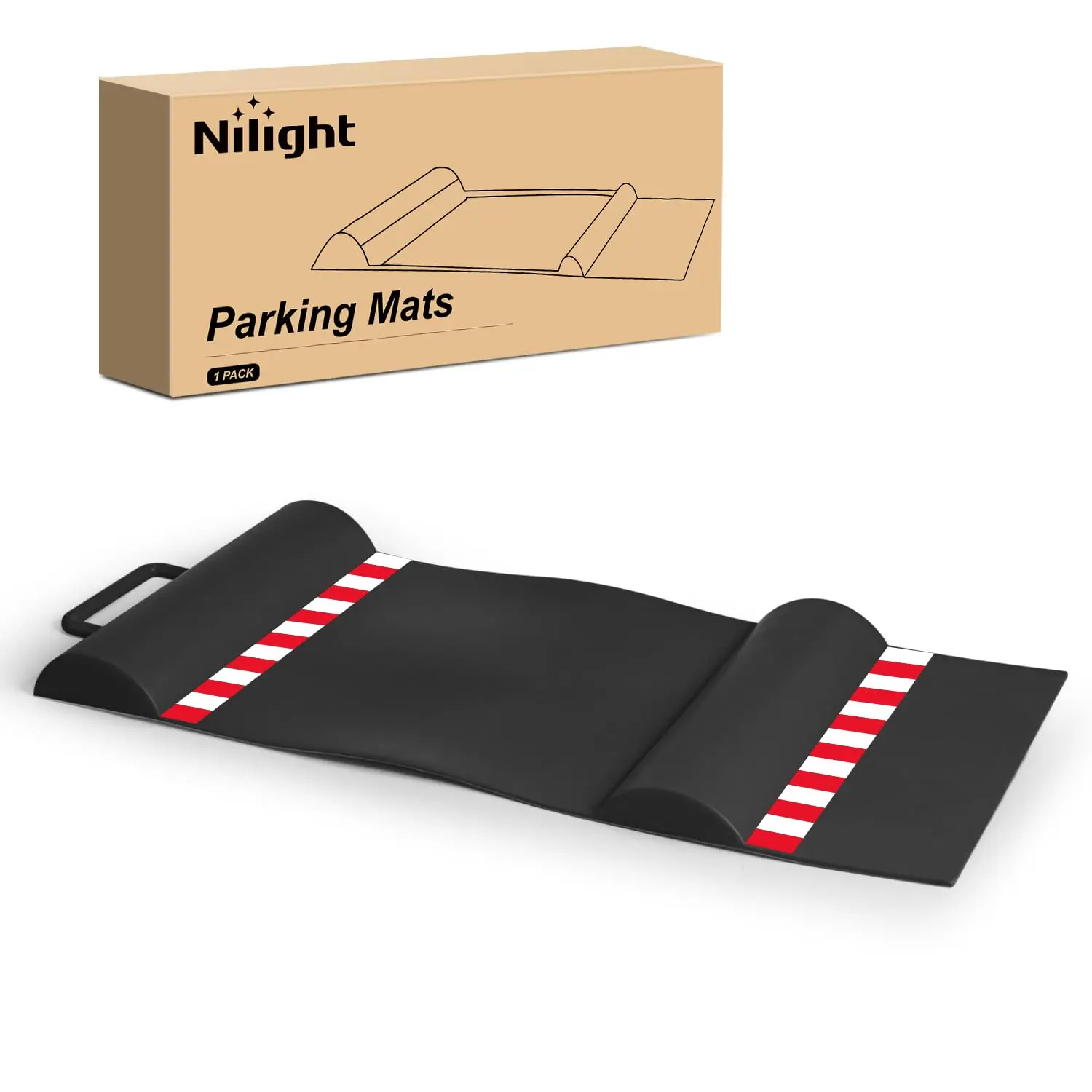 Nilight 24.9x12 In Flexible TPR Garage Parking Mat - Durable Wheel Stop Pad with Reflective Strips, Avoids Wall Contact, Stays Put on Floor, Stops with Bumps, Accurate Parking Guidance for Cars, SUVs