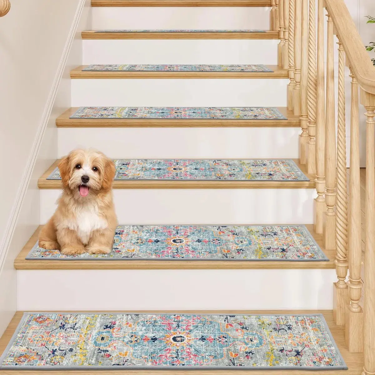 Stair Treads for Wooden Steps Indoor 15 Pack 8" X 30" and Stick Stair Runners Non Slip  Step Treads Reusable Stair Runner Rugs for Dogs