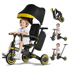 WINHOPE 9-in-1 Toddler Tricycle (1-6Y) | Anti-Tip Chassis + Easy Fold | PU Shock-Absorb Wheels！