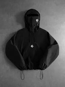 Men's American Style Hooded Long Sleeve Zipper Jacket, Half-Zip Face Mask Design, Star Print, Windproof Wrinkle-Resistant, Loose Fit, Four Seasons