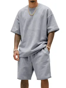 Men's Casual Plain Round Neck Oversized Polyester T-Shirt and Shorts Set, Casual Outfit Set, Loose Fit Short Sleeve Menswear Homewear, 2026 Trendy Lazy Clothes