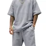 2026 American Men's Summer Casual Clothes Set, Outfit Sets, High-Quality Plain Round Neck Half-Sleeve Knit T-Shirt with Shorts, Classic Oversized Loose Fit, Comfortable Daily Wear