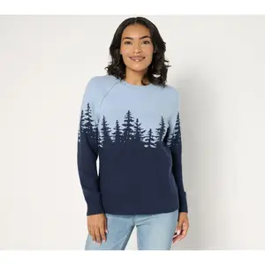 Denim & Co. Adaptive Crew Neck Long Sleeve Scenic Sweater