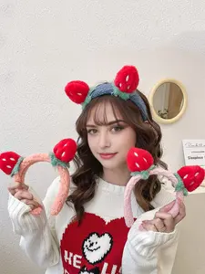 Cute Strawberry Hair Band for Girls, Soft Plush Headband for Makeup and Daily Use, Versatile Hair Accessory for