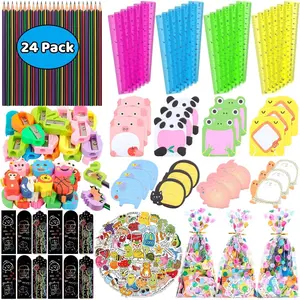 Stationery Party Favors, 24 Pack Birthday Goodie Bags for  with Pencils Rulers Sticky Notes Return Gifts Easter Stuffers Classroom Gifts Student Class