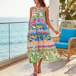 Women's Boho Floral Maxi Dress Spaghetti Strap Smocked Tiered Long Sundress with Pockets Mother's Day Gift, Dresses For Women, Boho Clothes For Women