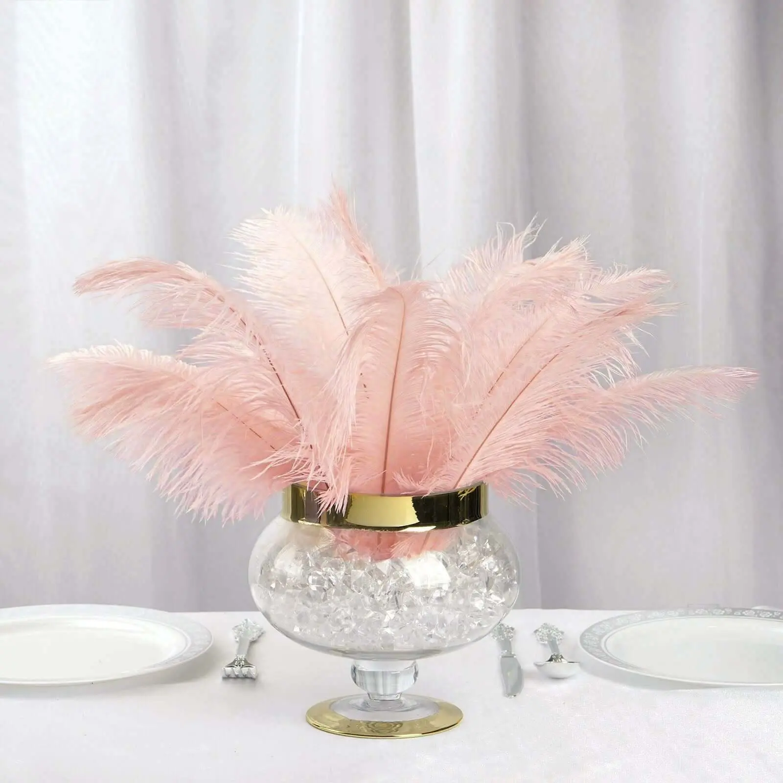 12 Pack 13"-15" Rose Gold Natural Plume Real Ostrich Feathers, DIY Centerpiece Fillers for Decor, Party Decor, Home Ornament, Ornaments