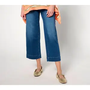 QVC Belle by Kim Gravel Women's Regular-Fit TripleLuxe Denim Wide-Leg Cropped Jeans
