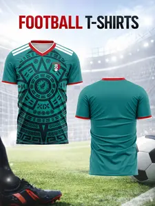 Mexican Style Sports Football Shirt Men V Neck Short Sleeve Quick Dry Breathable Comfort Casual Wear Mexican Fan Version Long Loose Fit Football Jersey