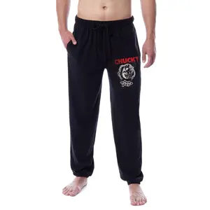 Chucky Mens' Wanna Play Movie Film Title Logo Sleep Jogger Pajama Pants