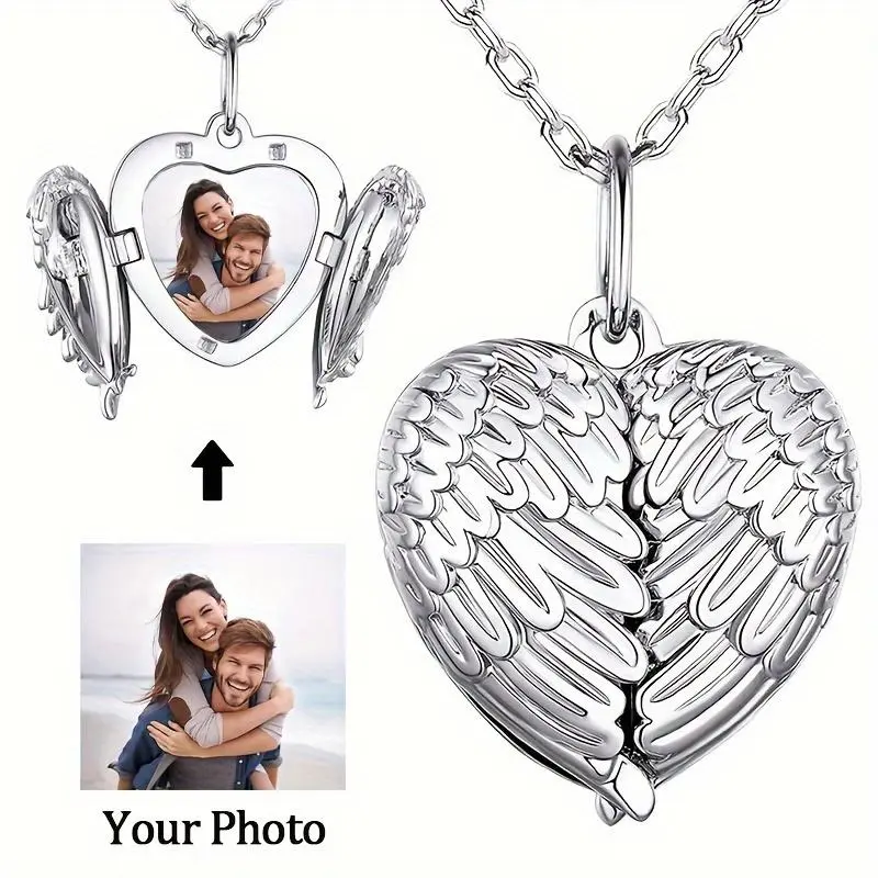 Custom Picture/photo Small Box Pendant Necklace, Personalized Angel Wing Small Box Pendant Men's Women's Necklace Christmas Gift