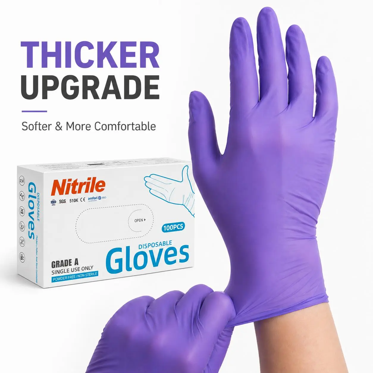 100PCS Nitrile Gloves, 5mil Heavy Duty Thick ,Latex Free & Powder Free Disposable Gloves for Kitchen, Food Prep, Auto Repair, Salon, Tattoo, Gardening, Available Sizes S/M/L/XL