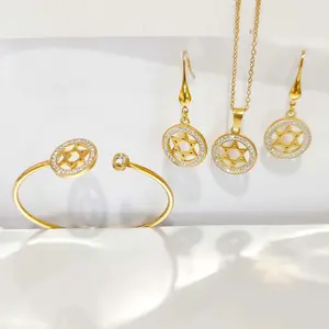 3-Piece Gold Six Pointed Star Three Leaf Knot Design Fashionable Stainless Steel Women'S Jewelry Set Does not apply