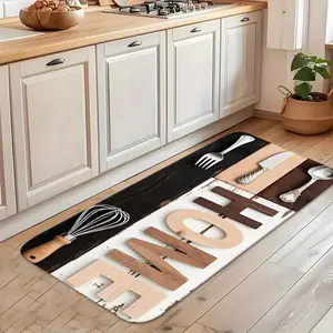 1pc Washable Easy-Care Kitchen Mat, Minimalist HOME Print 100% Polyester Kitchen Rug, Diatomaceous Earth Texture Floor Carpet for Multiple Rooms, Slightly Slip-Resistant & Lightly Absorbent