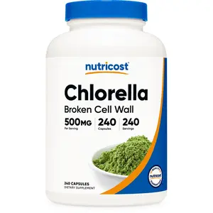 Nutricost Edible Organic Chlorella Dietary Supplement Capsules - 500mg, 240 Vegetarian Caps, Non-GMO, Gluten-Free, Vitamin & Iron Support